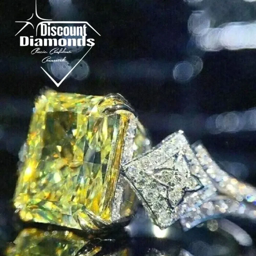 Yellow Sapphire Cocktail Ring with Clear White Diamonds on 925 Sterling Silver